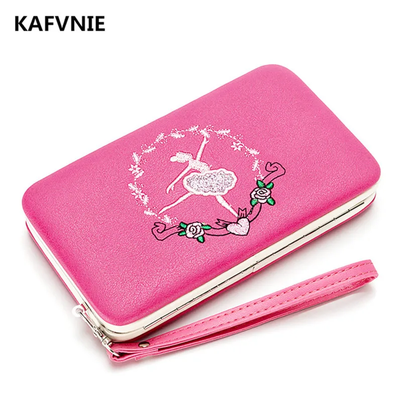 

Fashion Ballet girl PU Wallet Large Womens Wallet and Multicolor Long Embroidery Purses Luxury Wallet Red Metal Phone Bags