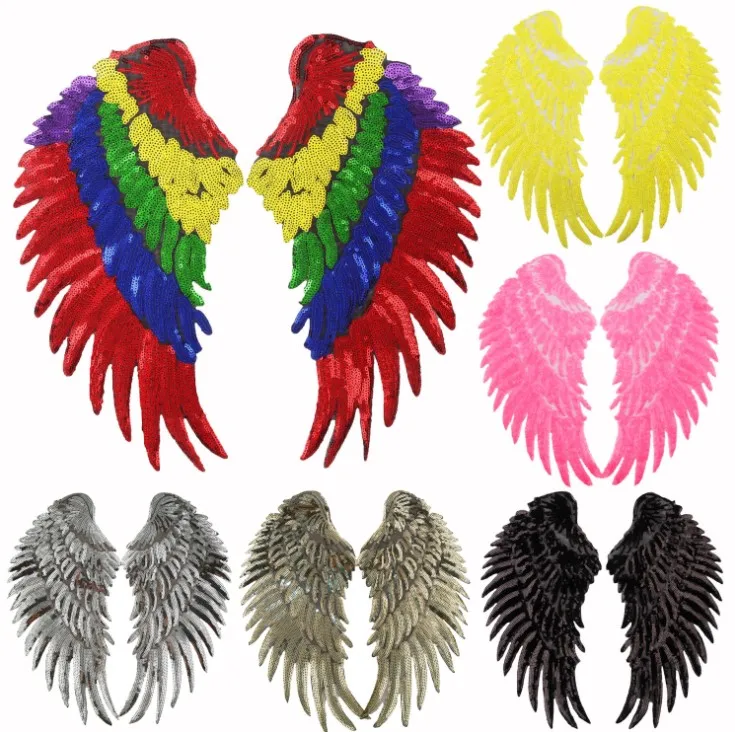 

Pink Angel Wings Lace Patch Applique Sewing Iron On Sequin Patches For Clothes Stickers Jeans Fabric Patch Sewing Supplies