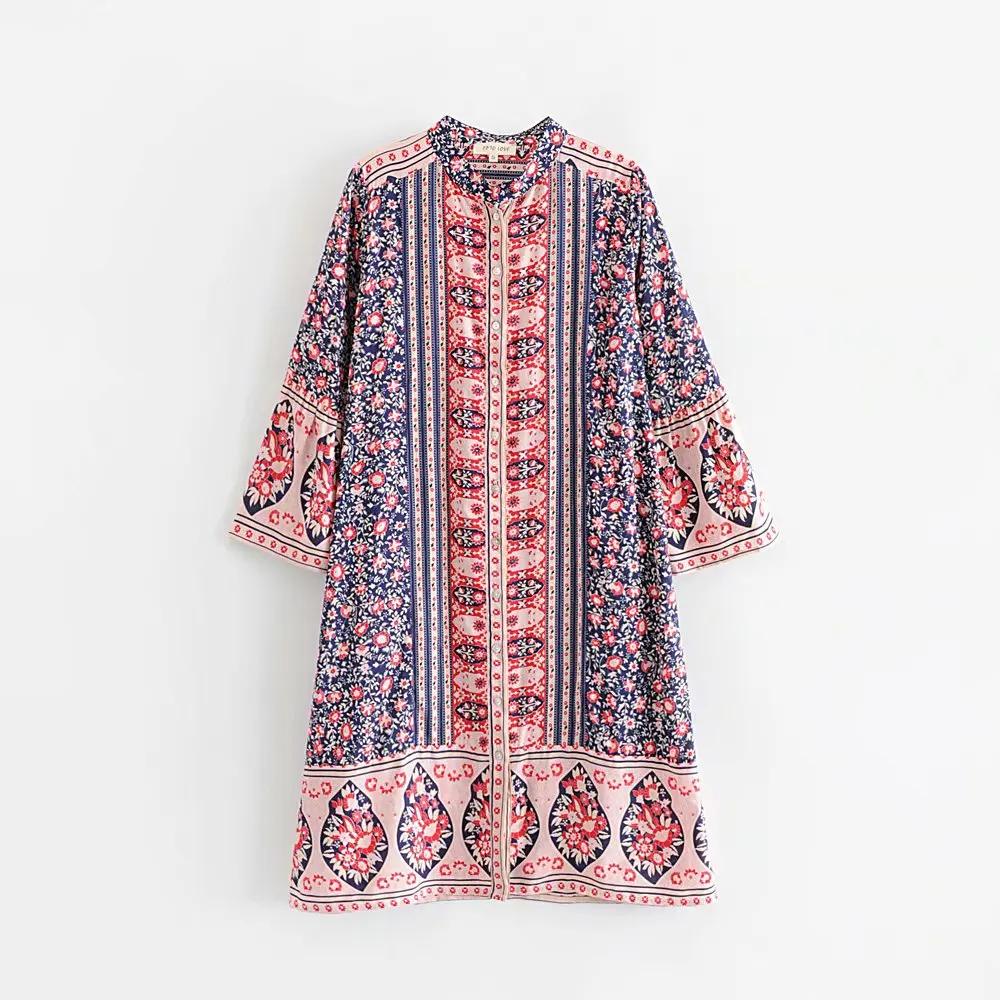 

new women bohemian position flower print casual straight dress female retro floral print kimono vestidos chic dresses DS2228