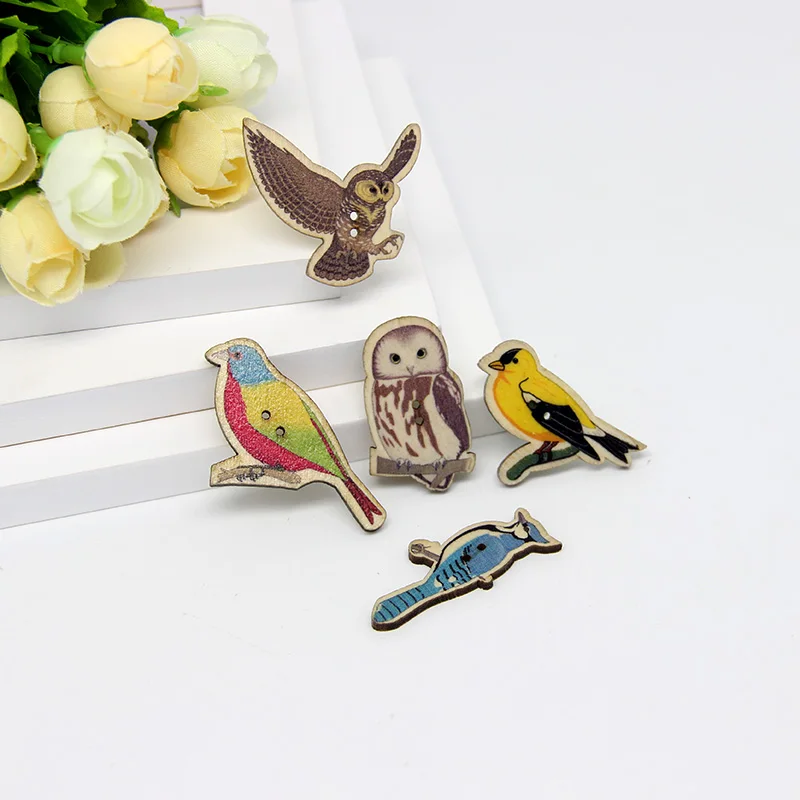 50 шт. разноцветные ботинки с птицами 40 х20 мм|printed wooden buttons|wooden buttons scrapbookingwooden |