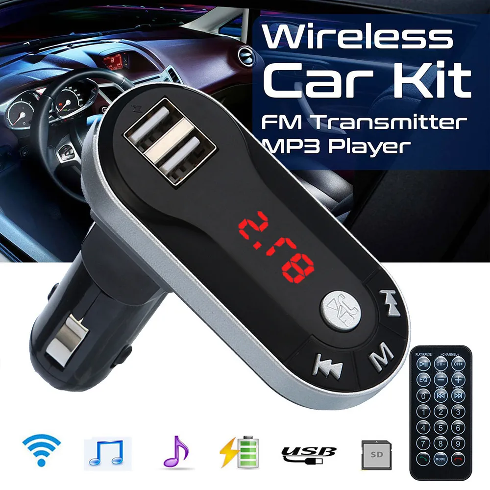 

Car Kit Handsfree Wireless Bluetooth FM Transmitter LCD MP3 Player USB 2.1A Hands Free