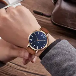 Для мужчин кожаный ремешок аналоговые кварцевые наручные часы круглые часы F825 Прямая доставка