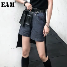 [EAM] Новинка, осенне-зимние черные свободные штаны до колена с высокой талией, модные женские брюки JW485