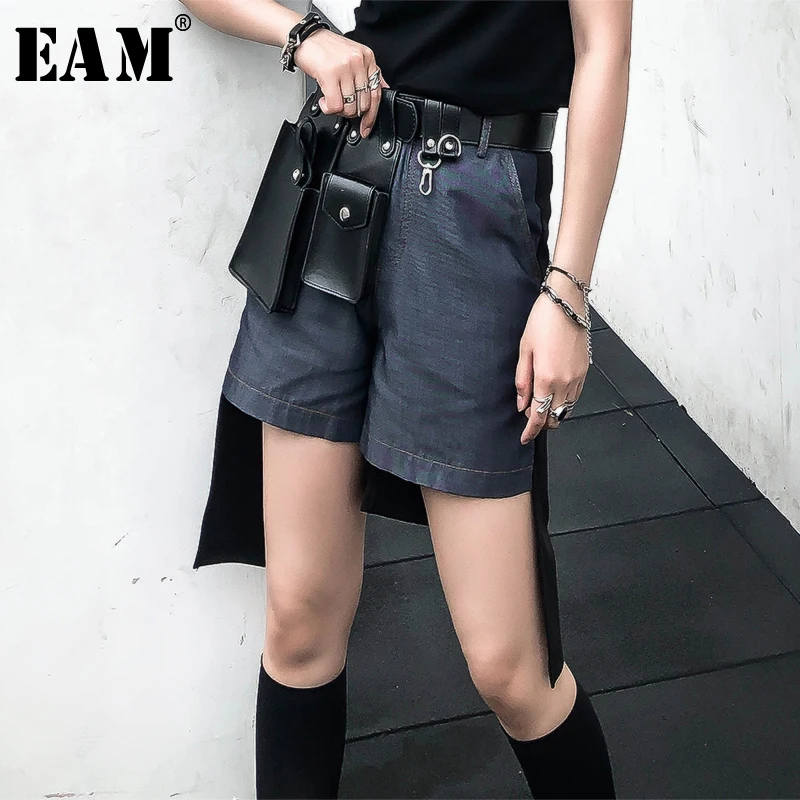 

[EAM] 2019 New Autumn Winter High Waist Black Split Joint Loose Irregular Knee Length Pants Women Trousers Fashion Tide JW485