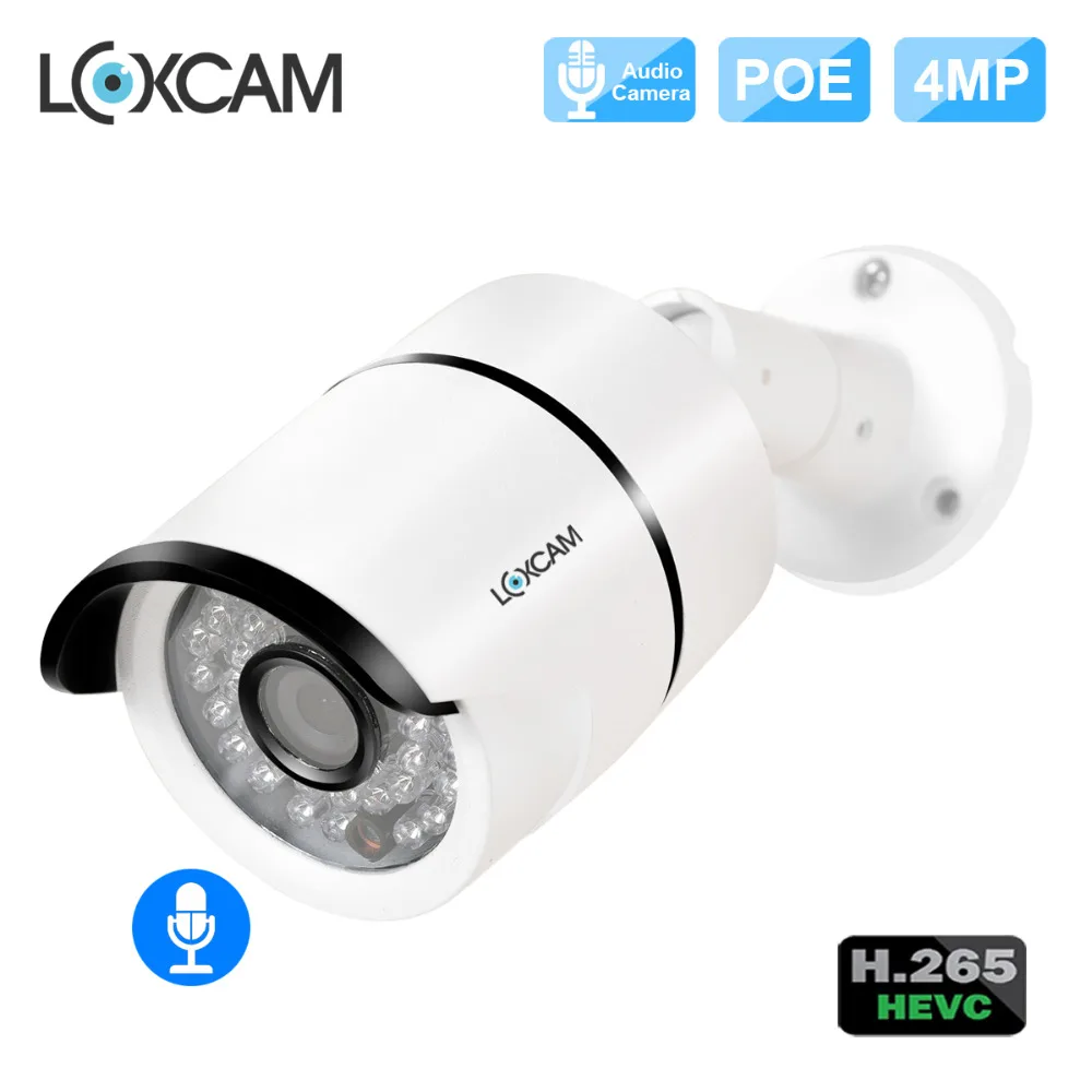 LOXCAM H.265 4MP 48V POE ip-камера 4MP Аудио Безопасность наружная Водонепроницаемая камера ночного видения P2P onvif-видео камера наблюдения