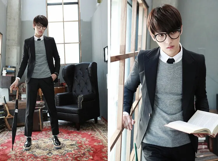 Men blazers Fashion Silm Fit Stylish Mens V Neck One Button Black Blazer Suit 2016 Spring Autumn Brand Business Coat Jacket (18)