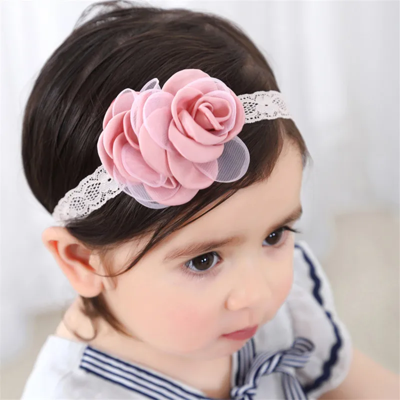 3Pink Flower Baby Child Girl Headband Elastic Comfortable Headwrap Band Hair Accessories for Beautiful Princess Dress Up Sweet