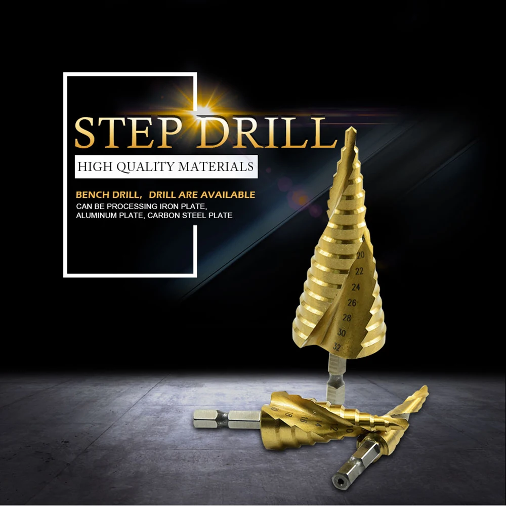GHIXACTO 3pcs HSS Spiral Grooved center drill bit 4-12/20/32mm solid carbide mini drill accessories Titanium Step Cone Drill Bit