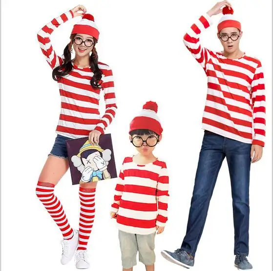 

halloween costumes for women Where's Wally Wenda Family Men Womens Kids New Fancy Dress Costume Size S-2XL