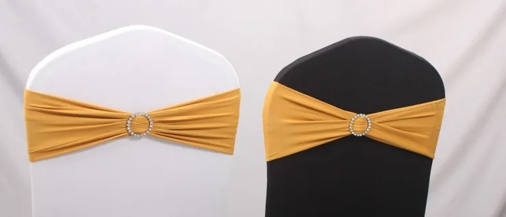 Золотой цвет свадебный стул створки повязка из спандекса с алмазной пряжкой для чехлы на стулья из лайкры галстук-бабочка спандекс лента на продажу