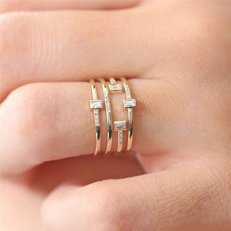 

ROMAD Punk Rings for Women Knuckle Finger Ring Personality Geometric Crystal Rose Gold Gold Ring Fashion Jewelry Size 6-10 R4