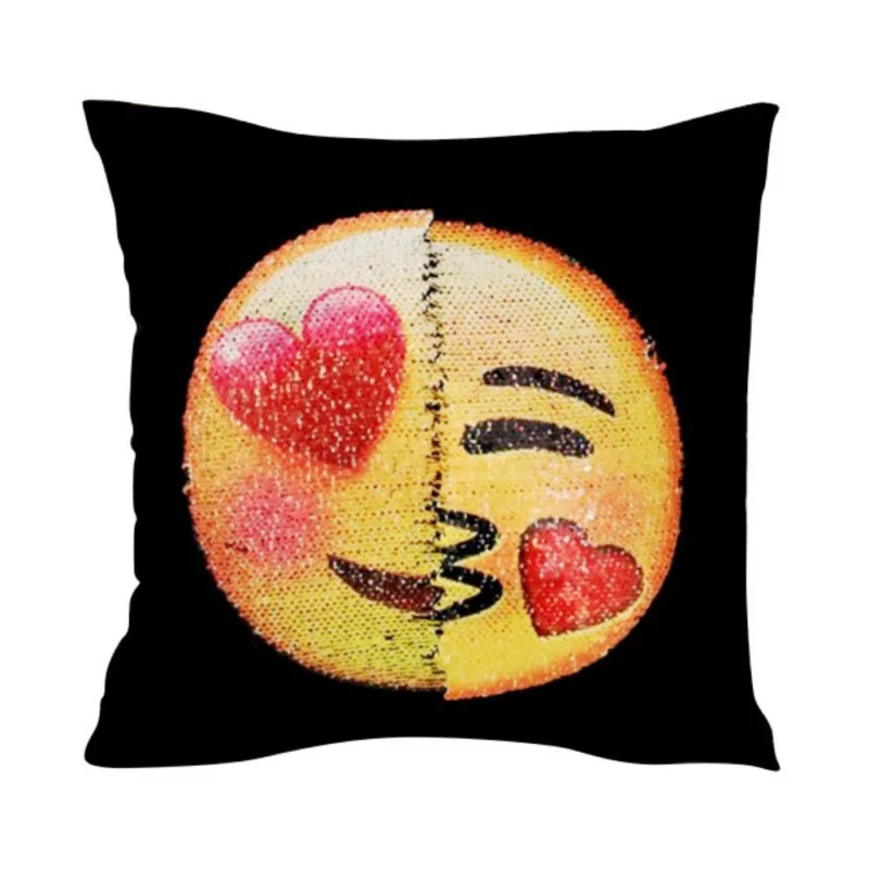 

New Sofa Cushion Cover Sequin Reversible Double Side Cute Face Pattern Throw Pillowcase Home Decor 16 x 16 inches