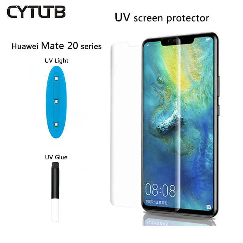 Закаленное стекло с УФ клеем для Huawei Mate 20 Pro прозрачное полное покрытие гелевое
