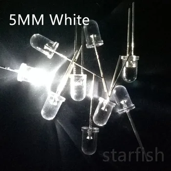 

Free shipping 100pcs DIY F5 white CW lamp 5mm White Round Water Clear Super bright 20000MCD LED Short leg