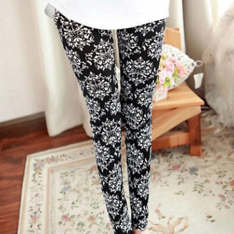 

Casual Sportwear Floral Printed Legging New Women Leggings High Quality Digital Slim Sexy Black White Stripes Leggins