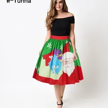 W-Yunna, Рождественская юбка с 3D принтом, Женская юбка Санта Клауса с эластичной резинкой на талии, женские Юбки-миди в стиле s Faldas A Line