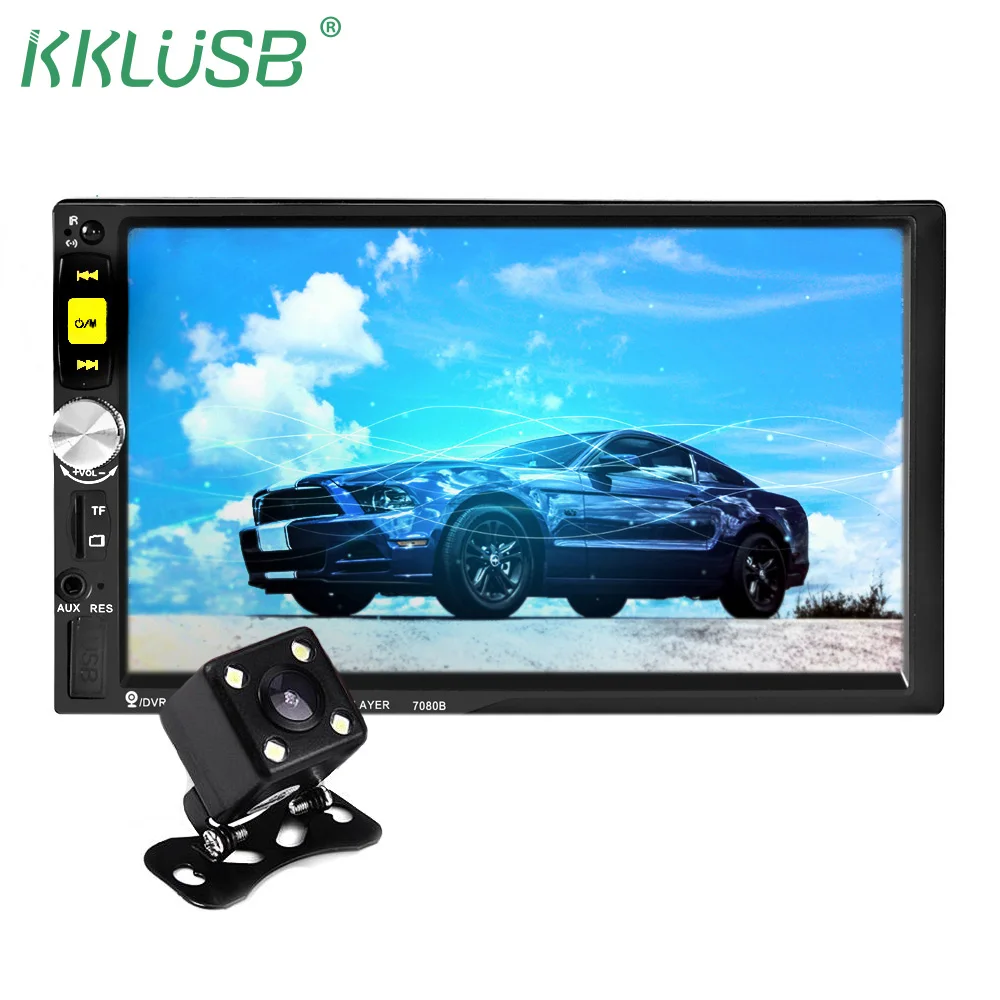 

radio car 2din 7 inch HD 1080P buletooth 7080b multimidia carro double teyp oto car mp5 player remote control with camera usb in