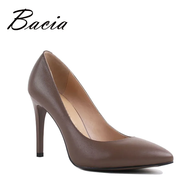 

Bacia 9.8cm High Heels Pumps Sheepskin Handmade Luxury Hot Fashion Shoes Genuine Leather Female Ladies Pumps Russian Size VC010