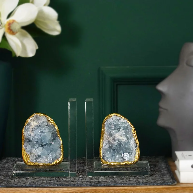 

Simple modern natural blue crystal paste gold foil book file book light luxury home office book by art decoration high-end gift