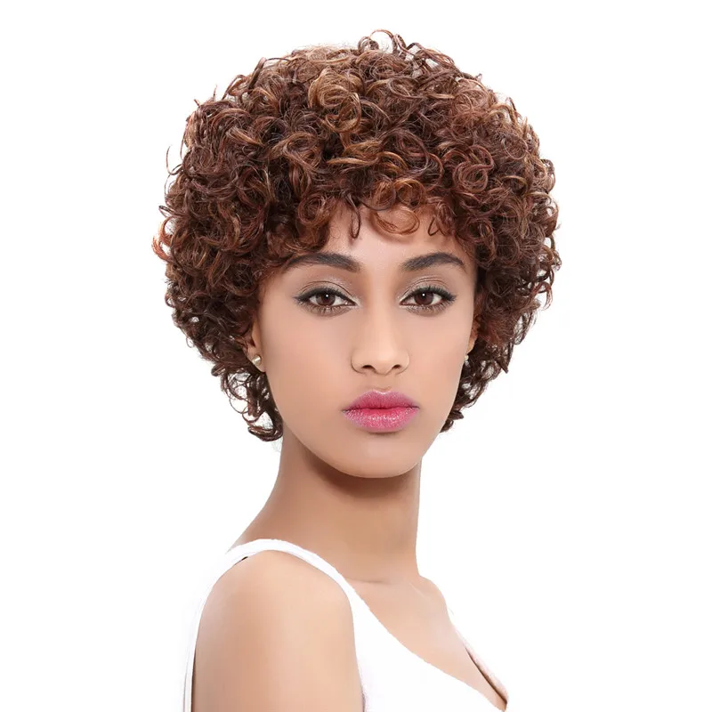 Гладкий бразильский афро кудрявый парик из человеческих волос Remy короткие парики из человеческих волос для женщин черный смешанный цвет не кружевной парик