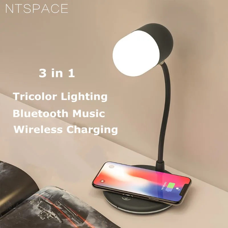 Настольная Светодиодная лампа с беспроводным зарядным устройством и Bluetooth