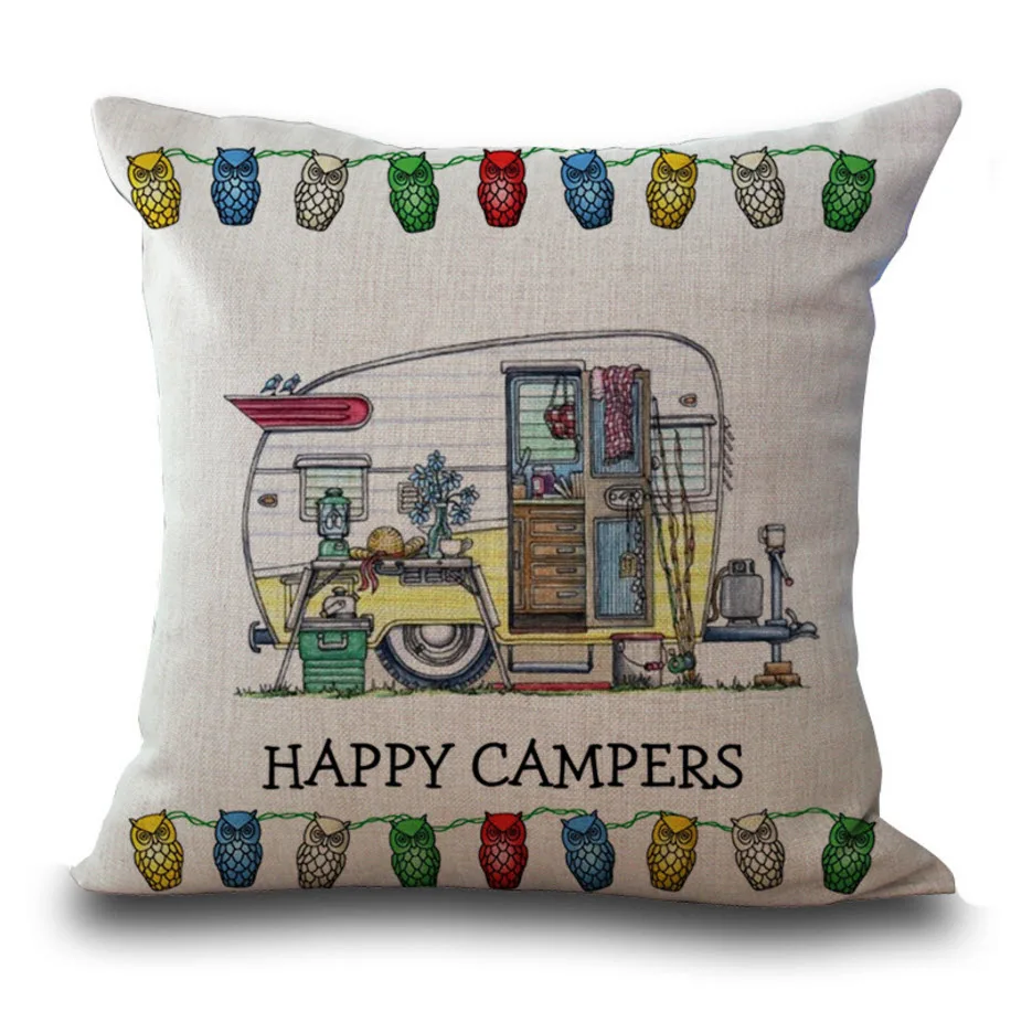 Поп мультфильм «Happy Camper» автобусная палатка багажный массажер Поясничный пружинный Чехол Декоративные винтажные подушки домашнее украшение подарок для малыша