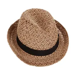 Модные Шапки для Для женщин полые Гангстерская шляпа для Для мужчин летняя пляжная шляпа соломенная шляпа-Панама с резинка с тесьмой Панама