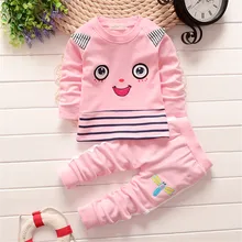Девочка Осень Весна Длинным Рукавом Улыбающееся Лицо Pattern Пальто + брюки Костюм детские Наборы 2 Шт. Дети Одежда Малыша костюмы
