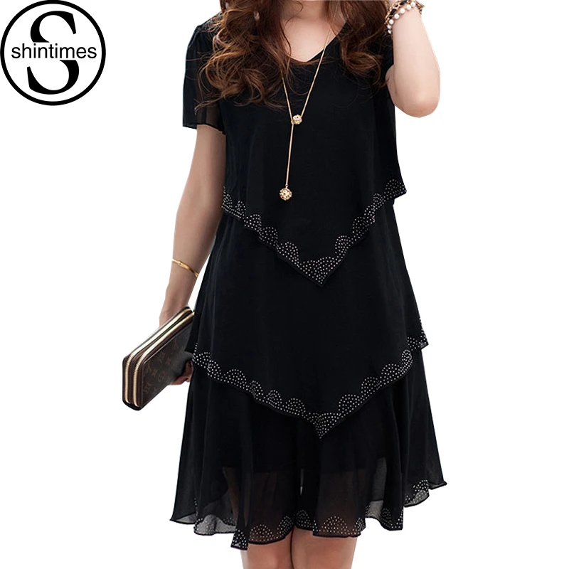 5XL Plus Size Women Clothing 2017 Chiffon Dress Summer Dresses Party Short Sleeve Casual Vestido De