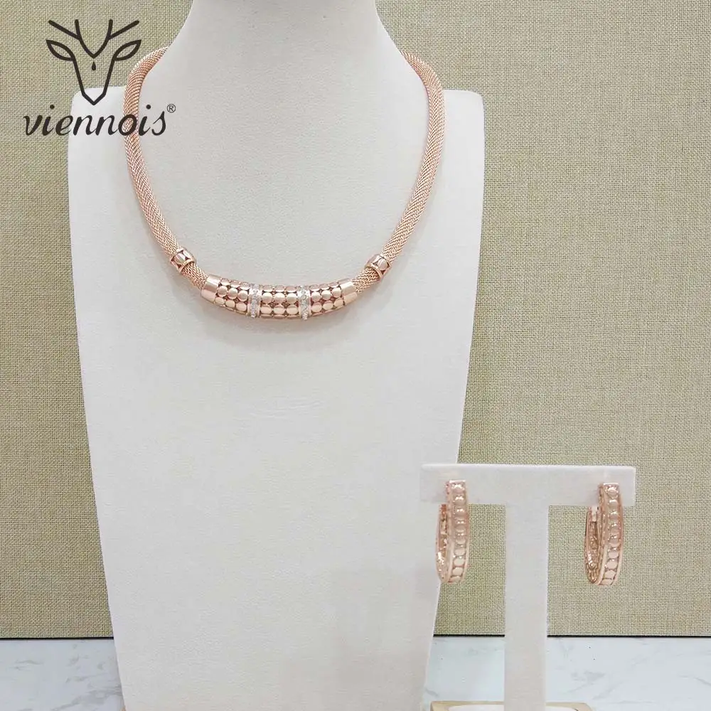 

Viennois New Rose Gold Color Jewelry Set For Women Geomertic Earrings Necklace Set Party Jewelry Set