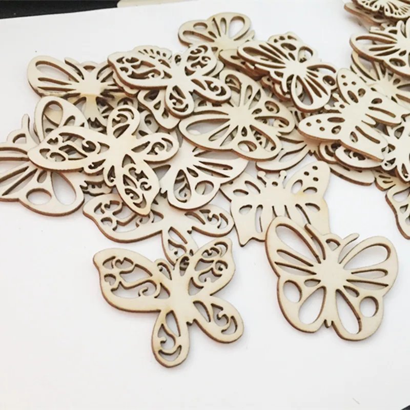 10pcs 2inch Wooden Embellishment Hollow MDF Cutout Butterfly Shapes Crafts for Card Making Scrapbooking DIY Wood Art Wedding