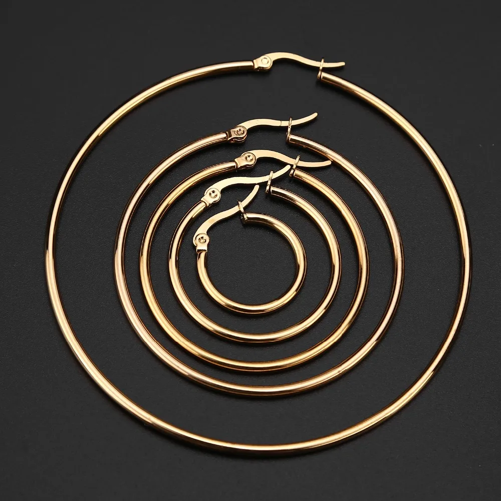 Позолоченные серьги-кольца из нержавеющей стали для женщин и девушек