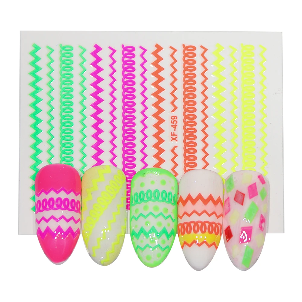 

5pcs 3D Nail Sticker Rainbow Striping Lines Colorful Waves Cute Manicure Tips Adhesive Nail Art Decoration Accessories BEXF459