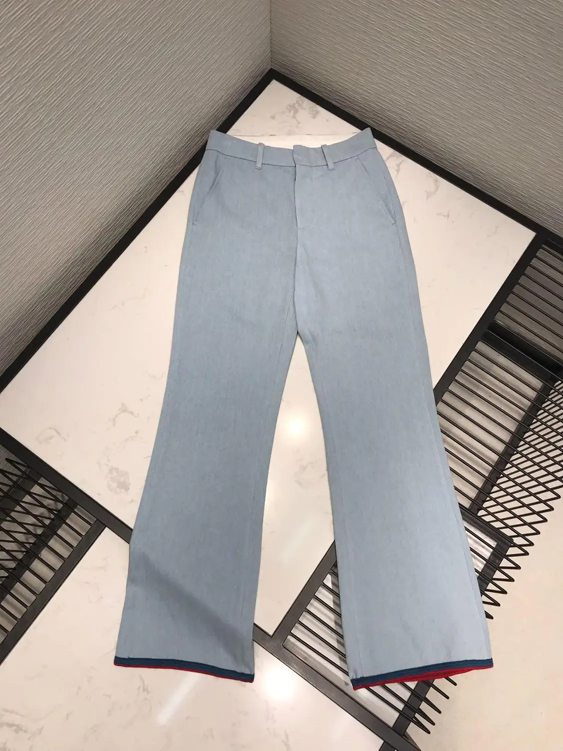 

2019 ladies fashion loose ribbon stitching trousers micro-horn jeans 0613