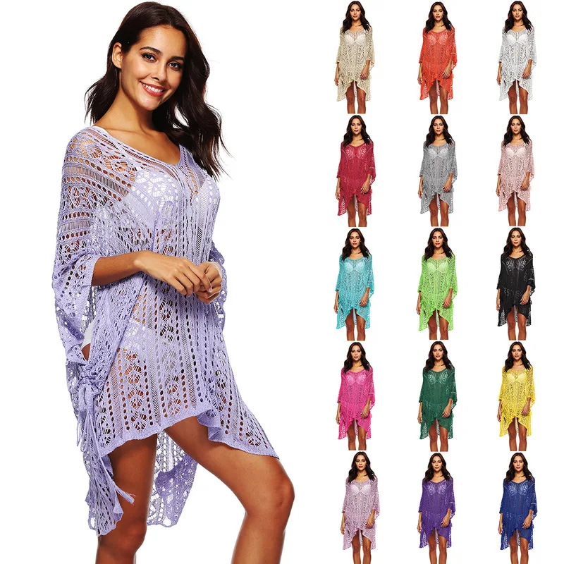 

Beach Dress Pareo Summer Sexy Cover Up Bathrobe For The Separate Swimsuit Women Hollow Irregular Spelling Knitted Swimsuit Plage