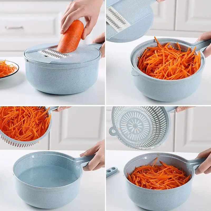 Multi-function ручной круглый нож для нарезки овощей картофель овощечистка лук Терка с фильтром 8 в 1 кухонные аксессуары