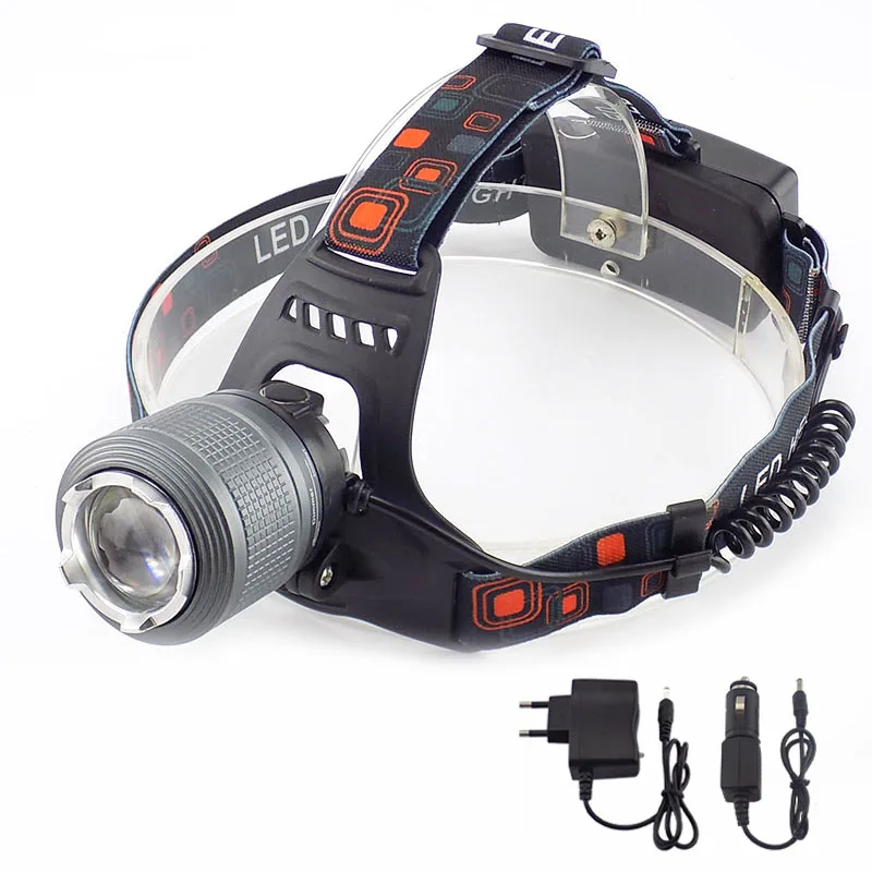 

Zoomable frontal Head light Headlamp T6 2000 Lm Led Head Light Lamp Outdoor Frontal Flashlight with car charger AC charger