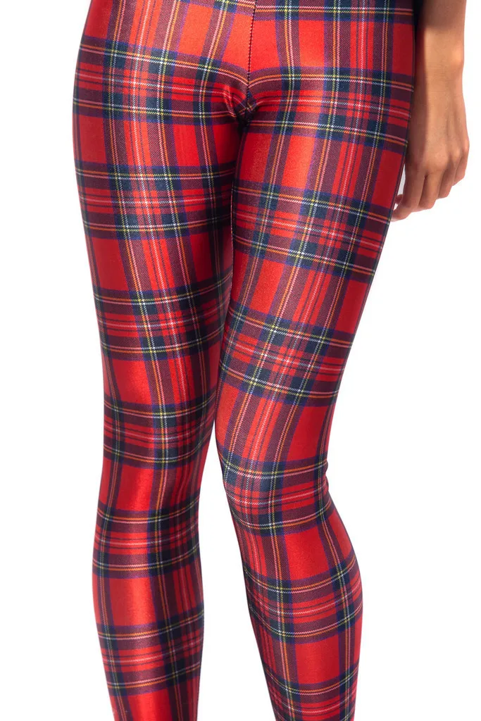 Модные женские красные шотландские Клетчатые Леггинсы с принтом облегающие