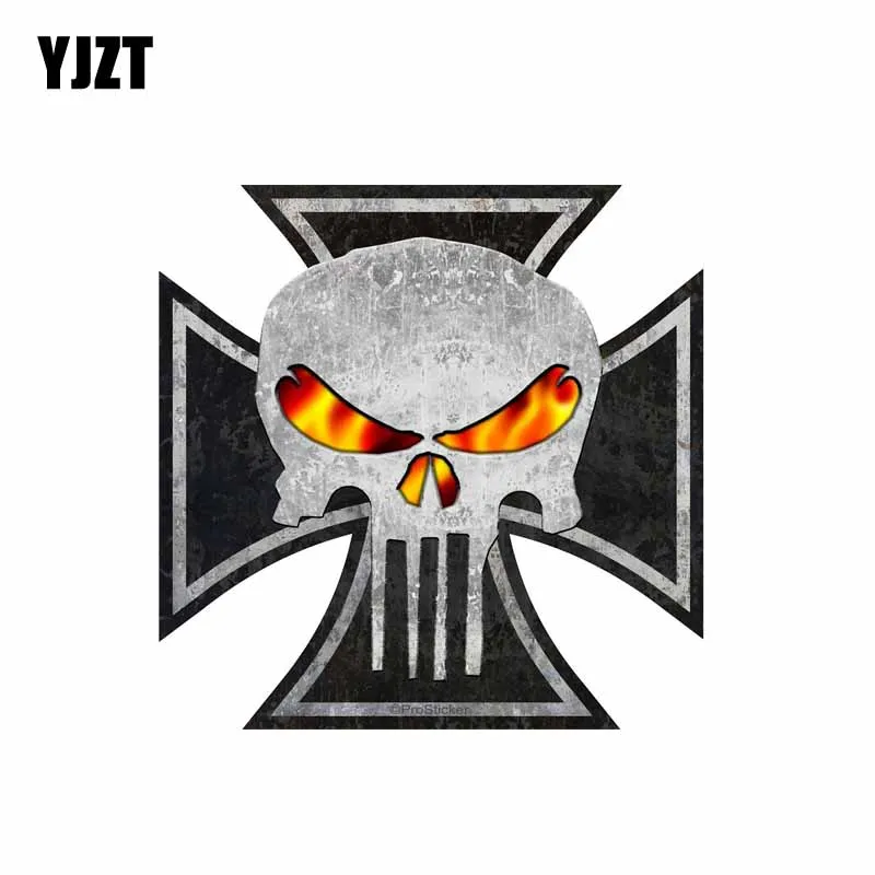 

YJZT 11.3CM*11CM Personality Rat Rod Iron Cross Skull Car Sticker Reflective Motorcycle Decal PVC 6-0103
