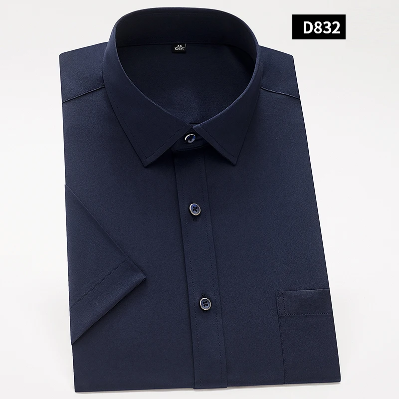 Летние синие однотонные Популярные эластичные ткани с коротким рукавом деловые люди платье рубашки тонкий подходят не железные элегантные мужские рубашки - Цвет: D832
