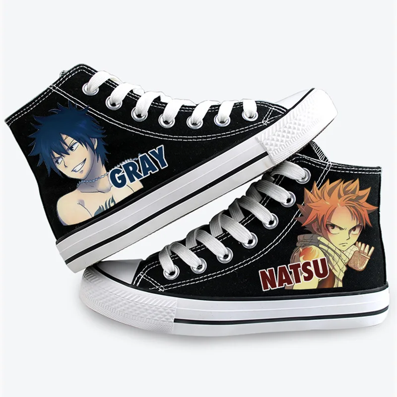 The Fairy Tail Shoes Woman Cosplay Anime Natsu Gray Women Sneakers High Top Canvas Shoes Off White Graffiti Casual Men Shoes - Цвет: D