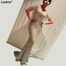 Русалка совок кисточкой вечерние платья ткань с блестками Длина до пола vestido de festa Короткие рукава Выпускные вечерние платья