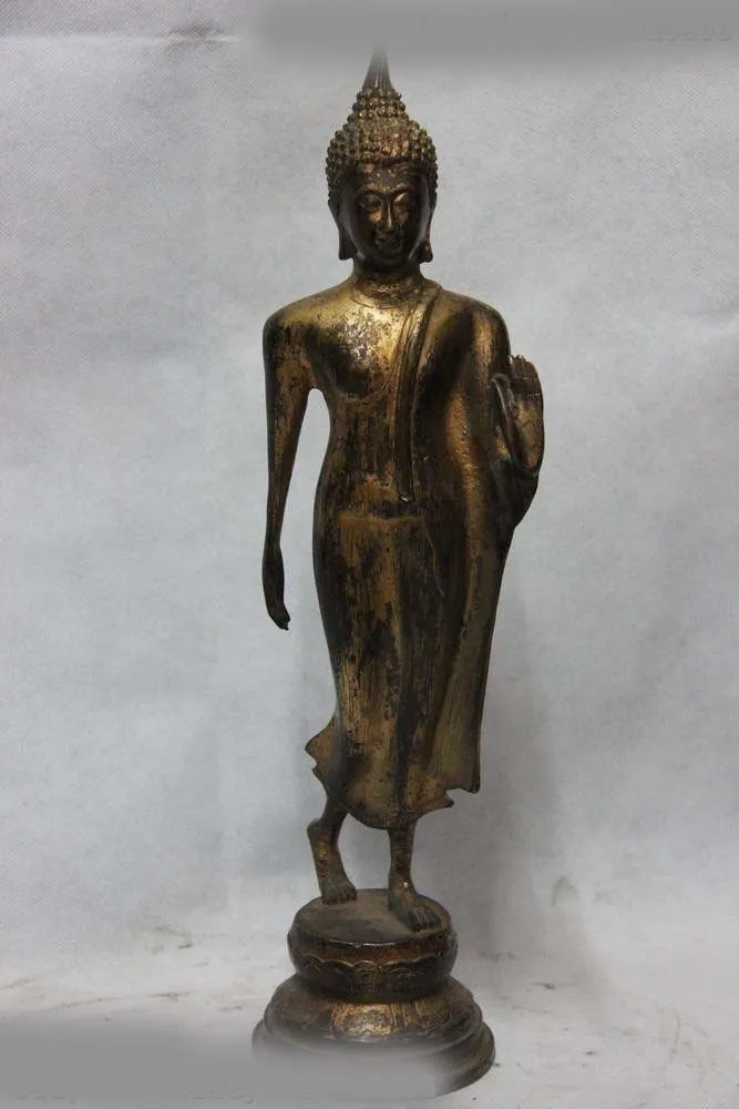 

40cm/16 inch Thailand Buddhsim Copper bronze Stand Sakyamuni rulai Tathagata Buddha Statue