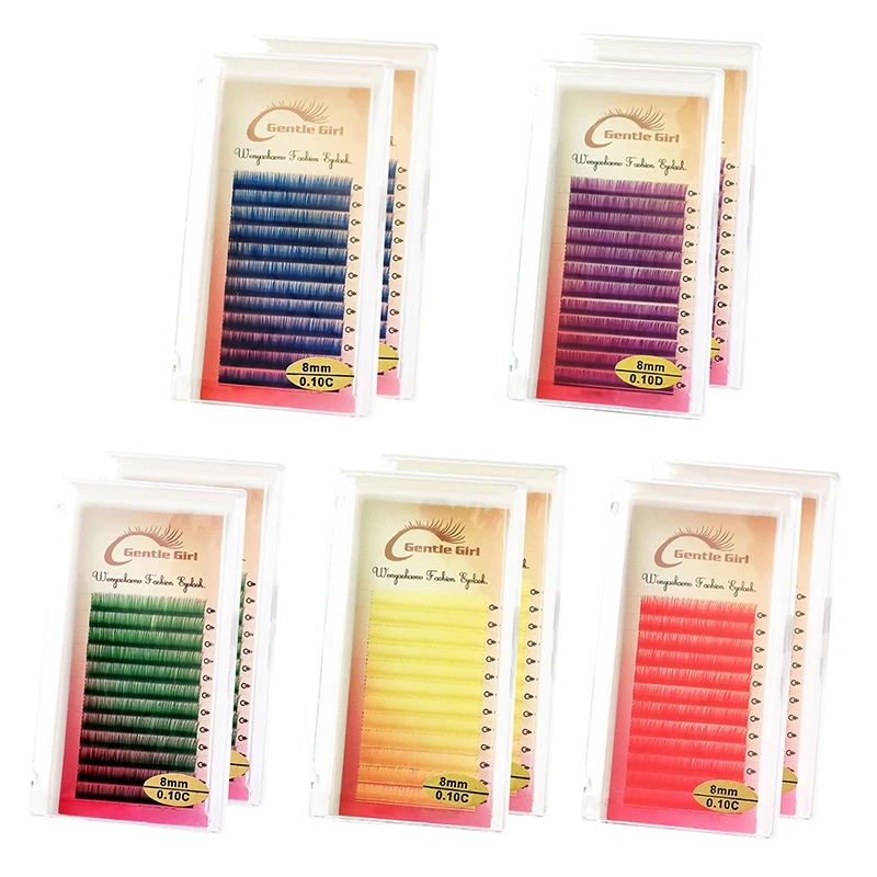 

Makeup Colored Individual Eyelash Extensions 0.1/0.07 Blue Purple Green Yellow Red J/B/C/D Curl Rainbow Growth Eyelashes