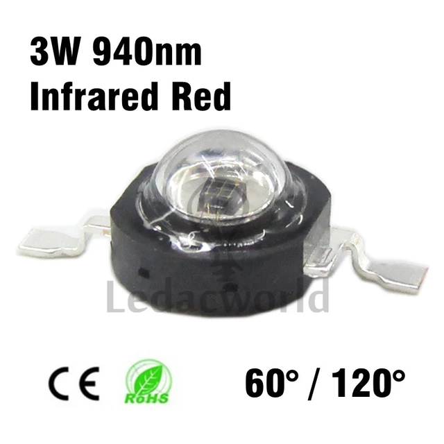 Puce LED infrarouge rouge haute puissance, perles LED pour caméra de nuit, IR  940nm, 3W, 60 degrés ou 120 degrés, 10 pièces - AliExpress