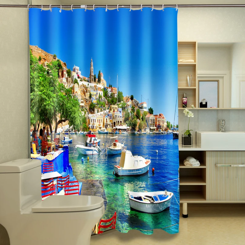 

Seaview boat landscape photo printing shower curtain partition curtain