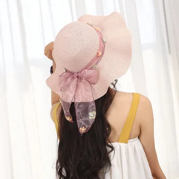 

Hot Women Sun Protective Strawhat Wide Wave Brim Bowknot Foldable Beach Hat for Summer MSK66