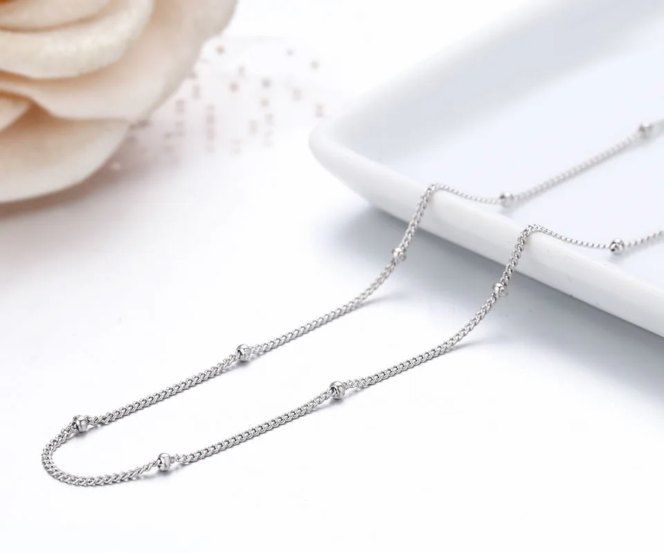 Slim 925 Sterling Silver Curb Beaded Chain Choker Necklaces Women Girls 40cm 45cm Jewelry kolye collares collane collier ketting