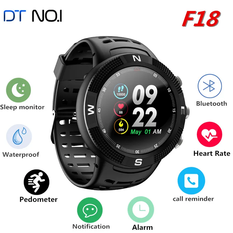 

DTNO.I NO.1 F18 Smartwatch Sports Bluetooth 4.2 IP68 Waterproof Smart Watch GPS Call Message Reminder Pedometer Sleep Monitor