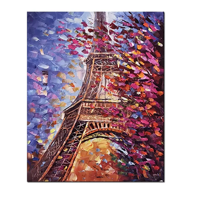 Hand Painted Abstract Palette Knife Eiffel Tower Landscape Canvas Oil